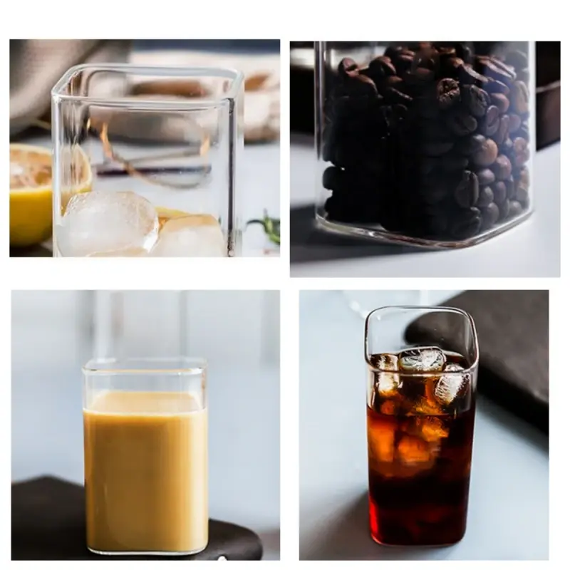 1PCS Coffee Cup Creative Square Glass Transparent Cold Drink Large Capacity Iced Milk Tea Drinking Bottle Red Wine Water Cup