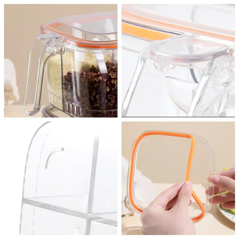 Multi-grid Salt Seasoning Box with Spoons and Sealed Lid Transparent Spice Jar Chili Powder Sugar Bowl Moisture-proof Container