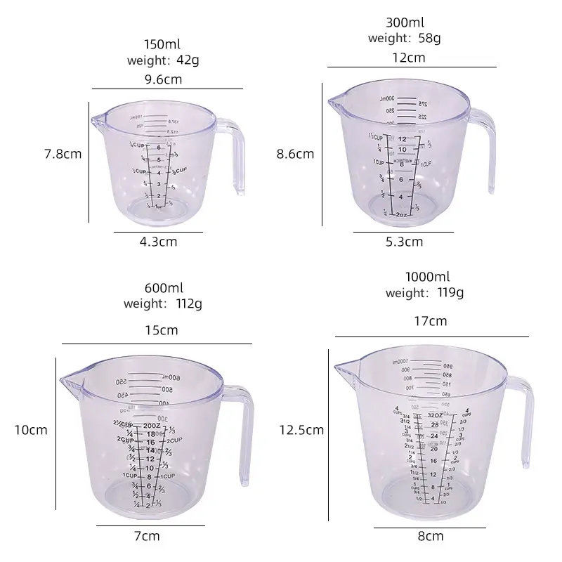 Measuring Cup Premium Graduated Transparent Heat Resisting Plastic Milk Cups Pour Spout with Handle Kitchen Tool Microwavable