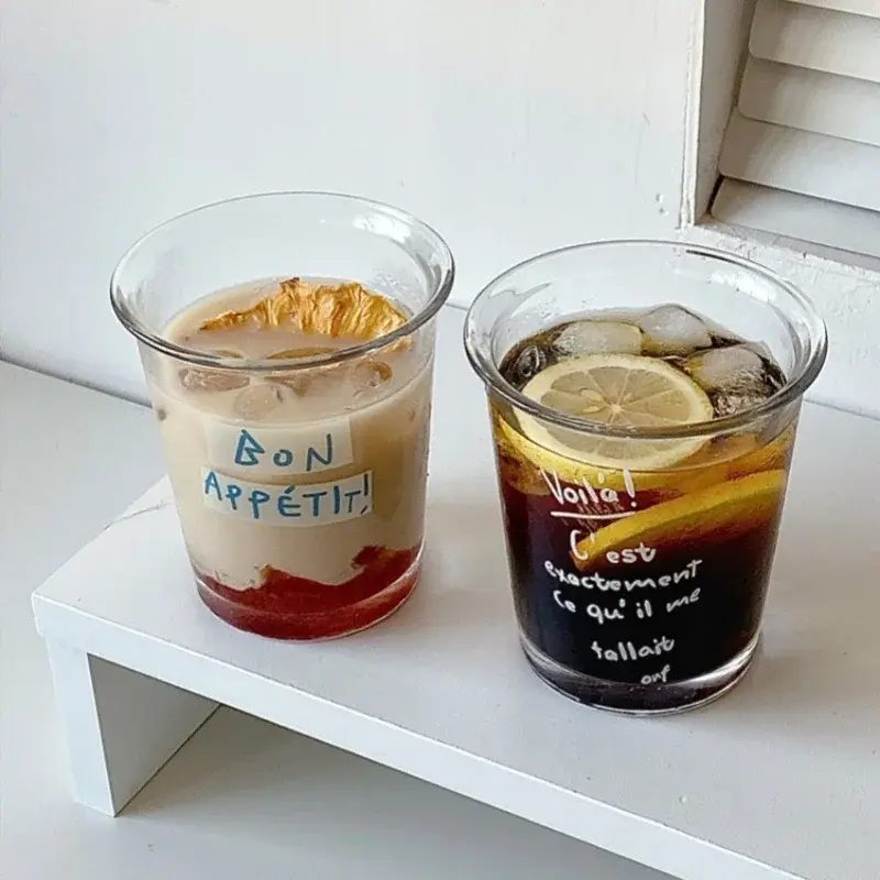 320ML Transparent Glass Korean Ins Style American Iced Latte Coffee Milk Juice Beverage Black Tea Cup Cocktail Glassware Gift