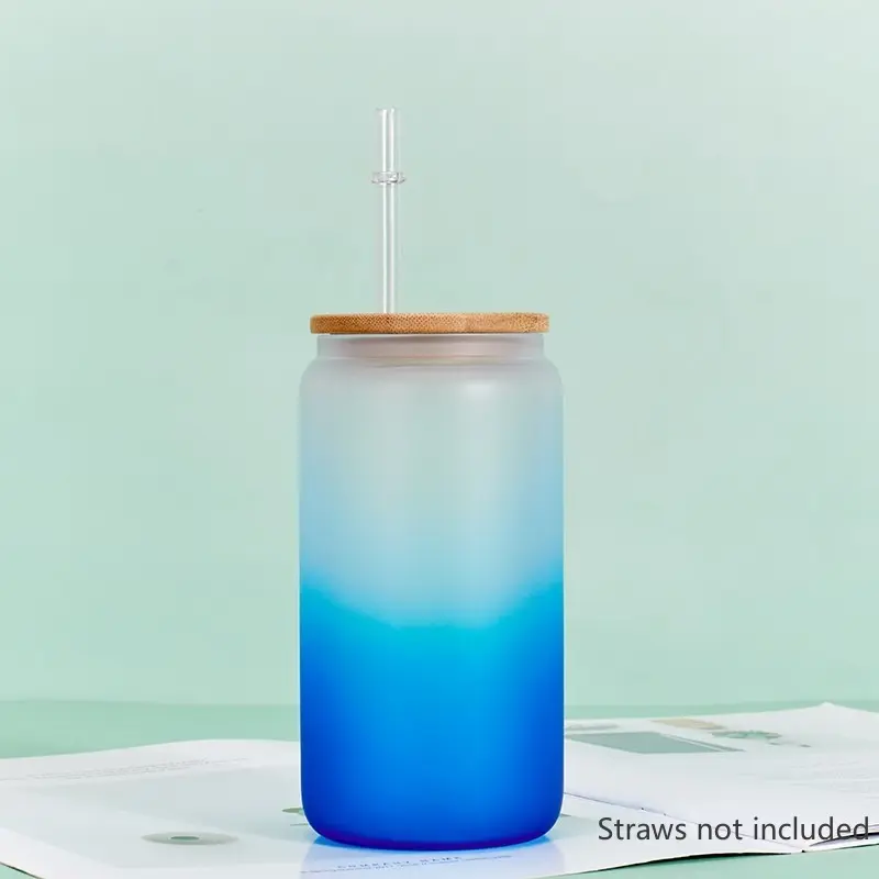 1pcs Gradient Glass Cup with Lid Juice Glass Beer Can Milk Mocha Cup Transparent Bubble Tea Cup High Borosilicate Glass
