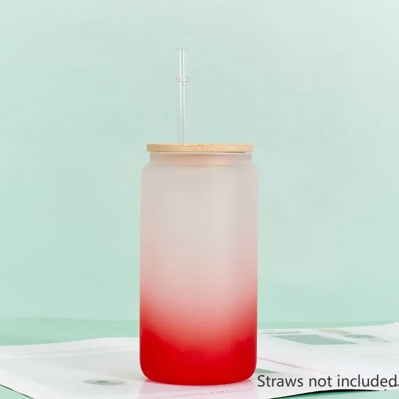 1pcs Gradient Glass Cup with Lid Juice Glass Beer Can Milk Mocha Cup Transparent Bubble Tea Cup High Borosilicate Glass