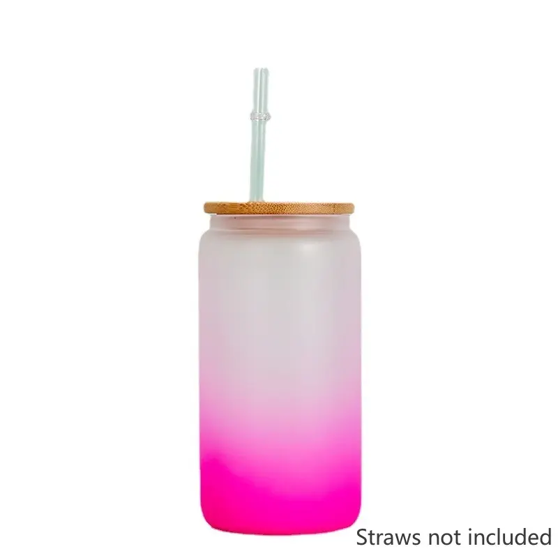 1pcs Gradient Glass Cup with Lid Juice Glass Beer Can Milk Mocha Cup Transparent Bubble Tea Cup High Borosilicate Glass