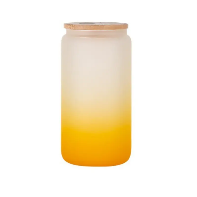 1pcs Gradient Glass Cup with Lid Juice Glass Beer Can Milk Mocha Cup Transparent Bubble Tea Cup High Borosilicate Glass