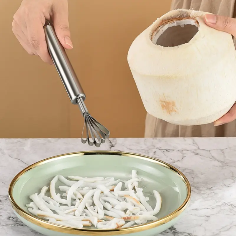 Coconut Opener Tool Food Grade 304 Stainless Steel Opener Coconut Meat Tool Solid Wooden Handle Rubber Hammer DIY Hand Tool