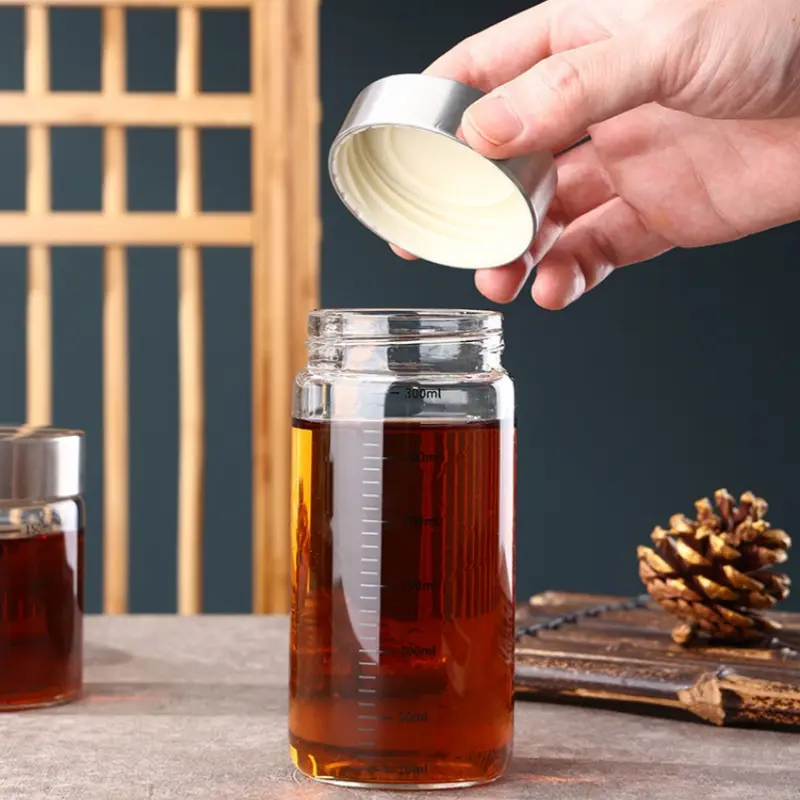 100-500ml Glass Storage Cup Portable Seal Thickening High Borosilicate Thermostability Liquid Storage Cup Scale Sealed Jar
