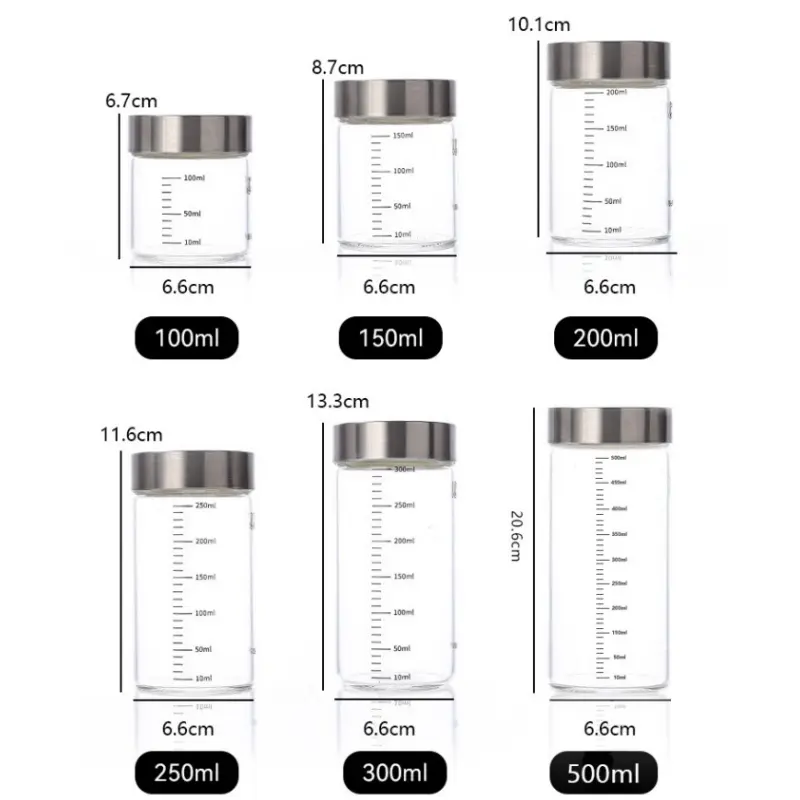 100-500ml Glass Storage Cup Portable Seal Thickening High Borosilicate Thermostability Liquid Storage Cup Scale Sealed Jar