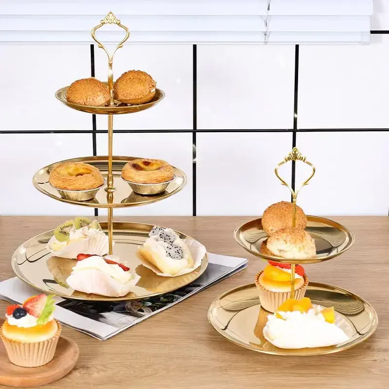 Three-layer Stainless Steel Cake Tray, Cake, Snack Plate, Birthday, Wedding Party Dessert Stand, Table Dessert Display Stan