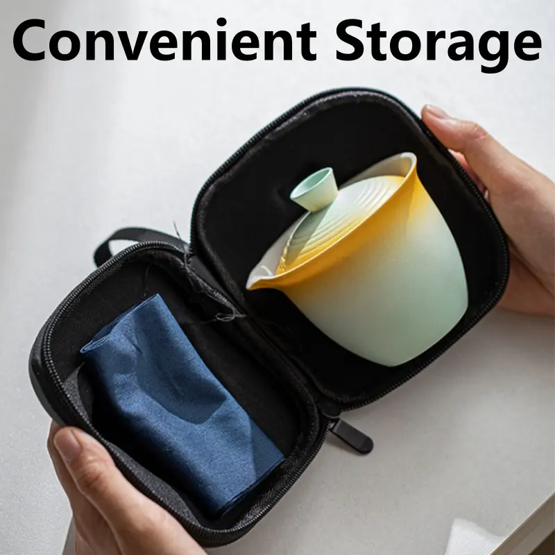 PortableTeacup Set Travel Tea Kit 1 Bowl 3 Cup Durable Minimalist Chinese Style Ceramic Kung Fu Teaware Outdoor Camping Bag