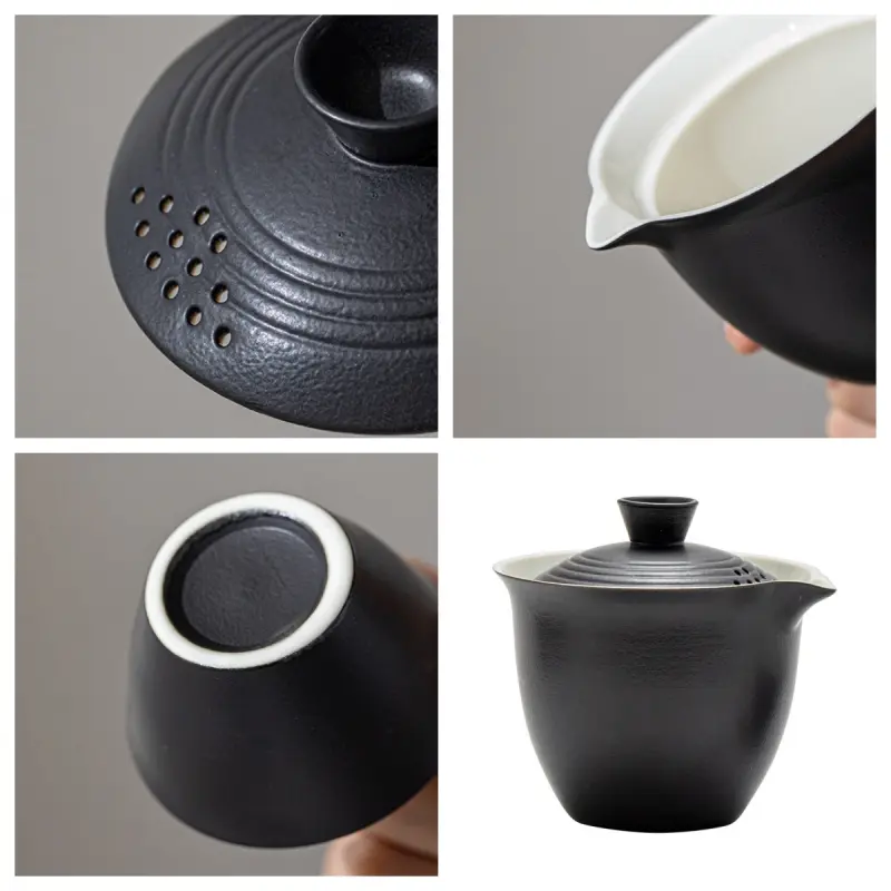 PortableTeacup Set Travel Tea Kit 1 Bowl 3 Cup Durable Minimalist Chinese Style Ceramic Kung Fu Teaware Outdoor Camping Bag