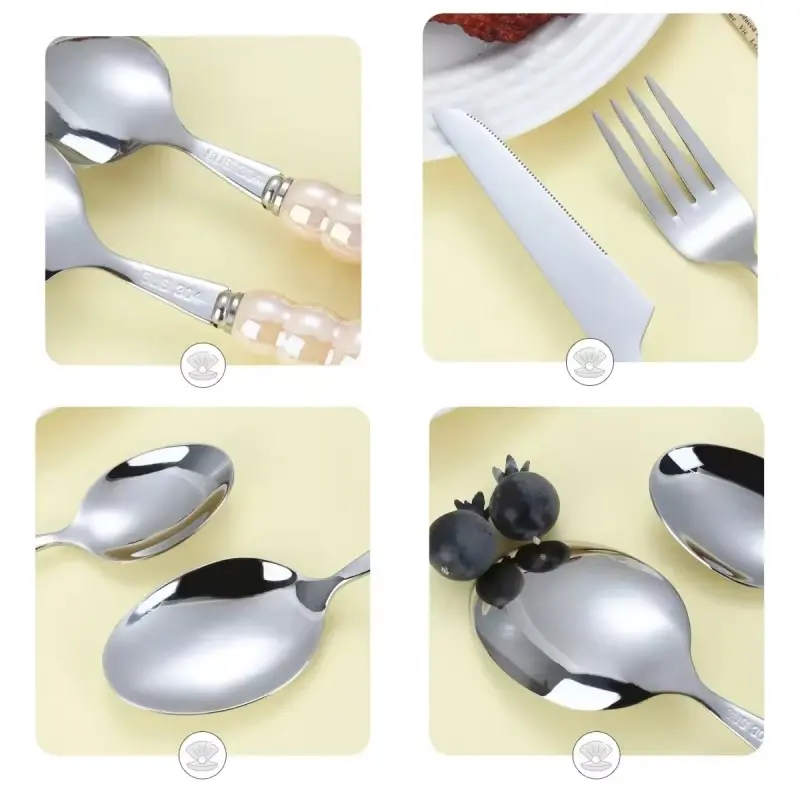 4Pcs/Set Luxury Ceramic Pearl Handle Cutlery Set Knife Fork Spoon Creative Cute Soup Spoon Western Food Steak Knife Spoon Fork