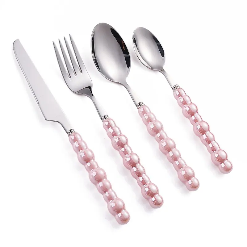 4Pcs/Set Luxury Ceramic Pearl Handle Cutlery Set Knife Fork Spoon Creative Cute Soup Spoon Western Food Steak Knife Spoon Fork