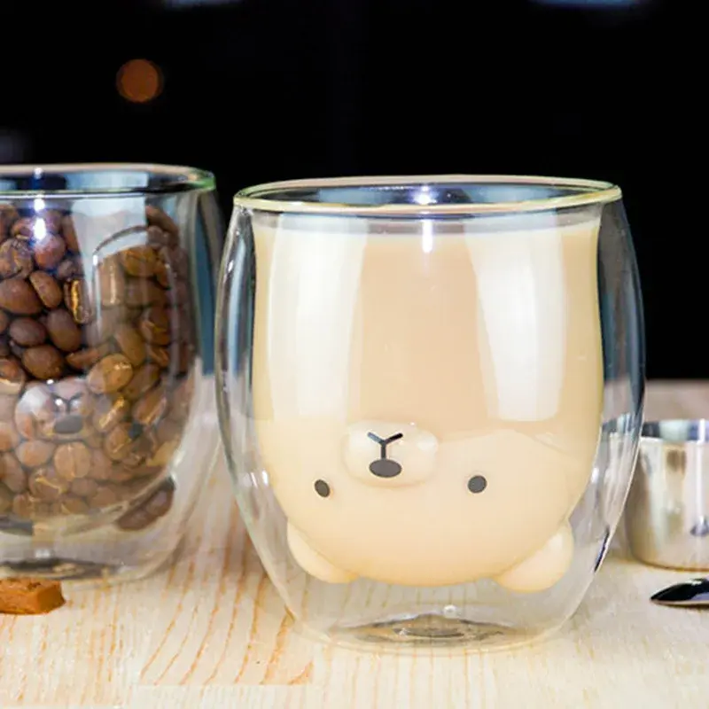 Little Bear Cup Creative Cartoon Animal Double-layer Coffee Mug Milk Glass Lady Cute Cat Duck Dog Christmas Gift Milk Mug