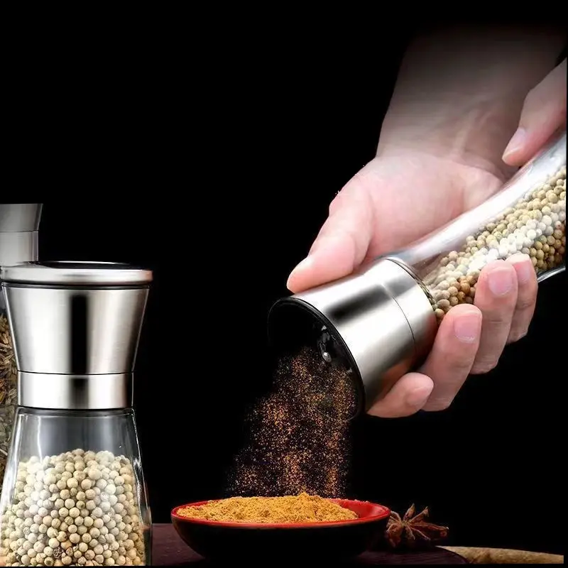2PCS 180/200ML Pepper Grinder with Stainless Steel Mill Manual Spice Glass Salt and Pepper Black Grinder Machine for Household