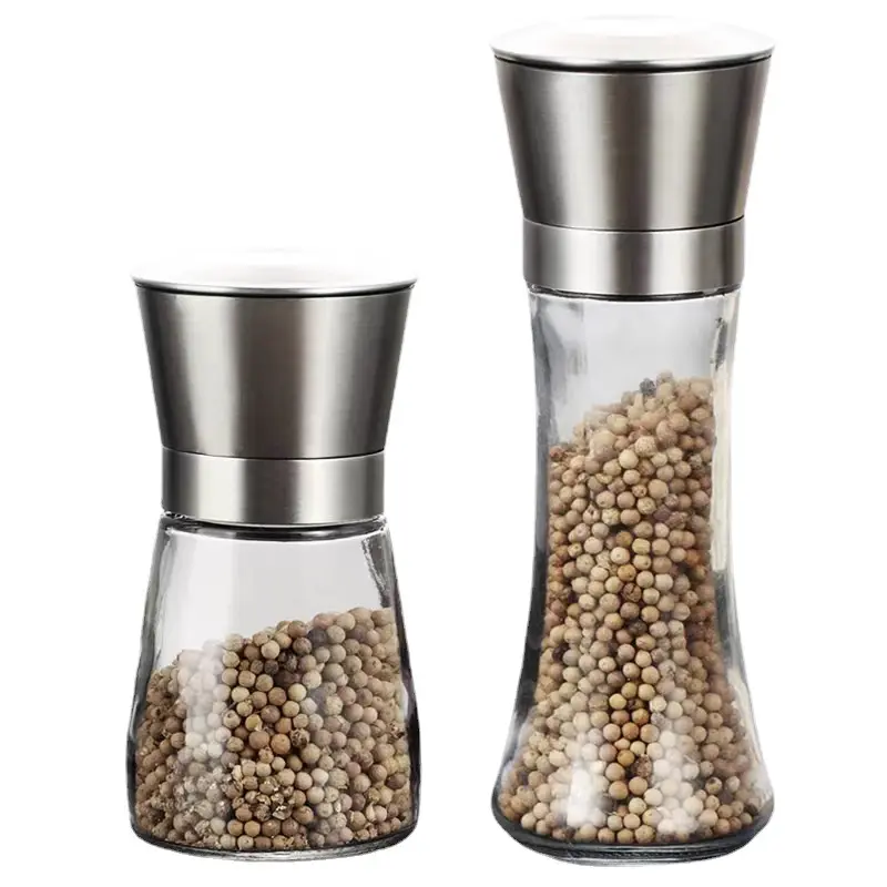 2PCS 180/200ML Pepper Grinder with Stainless Steel Mill Manual Spice Glass Salt and Pepper Black Grinder Machine for Household