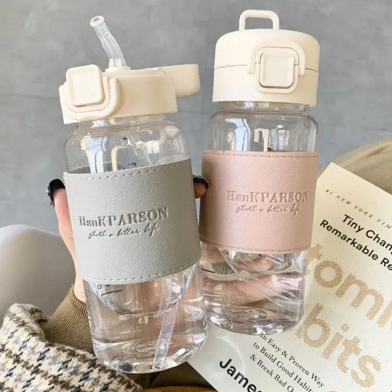500ml Water Bottle with Straw Portable Clear Leakproof Drinking Bottle Outdoor Travel Office Essential Coffee Tea Water Bottle