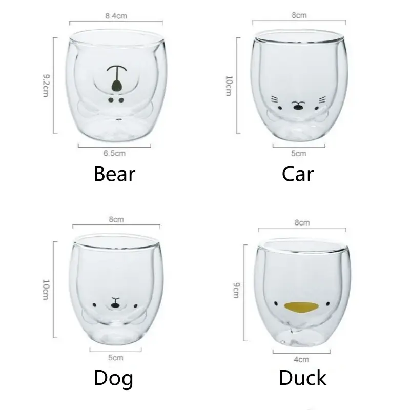 Little Bear Cup Creative Cartoon Animal Double-layer Coffee Mug Milk Glass Lady Cute Cat Duck Dog Christmas Gift Milk Mug
