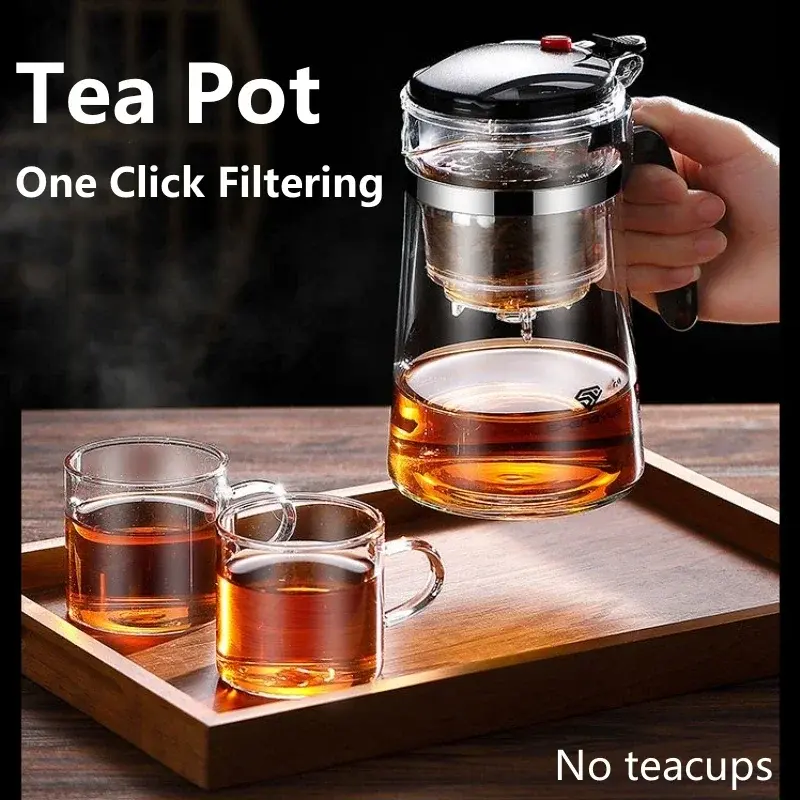 Heat Resistant Glass Teapot One-click Filtering Tea Pot Tea Water Separation Filter Tea Maker Coffee Pot Home Flower Teaware