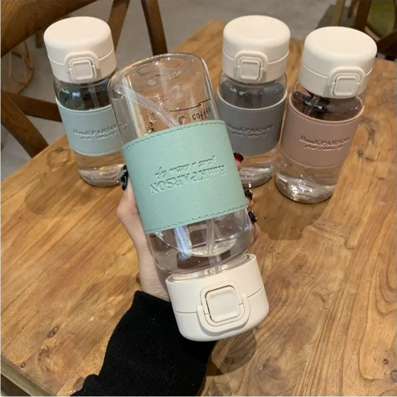 500ml Water Bottle with Straw Portable Clear Leakproof Drinking Bottle Outdoor Travel Office Essential Coffee Tea Water Bottle