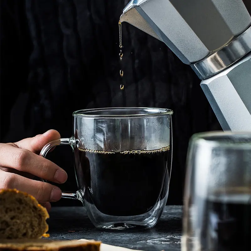 2PCS 150-350ml Heat Resistant High Borosilicate Glass Mug Double Wall Glass Coffee Cup with Handle Milk Water Cup Clear Cups