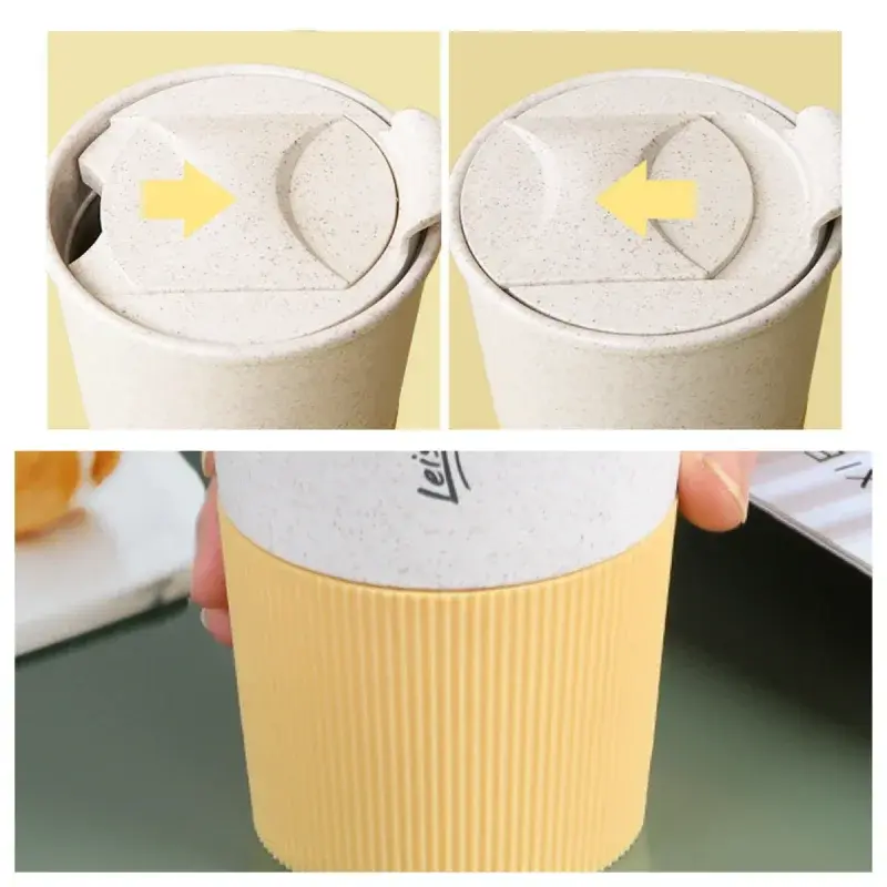 350ML Wheat Straw Coffee Cup Reusable with Cover Sealed Portable Cup Durable Household Water Mug for Couples Milk Drinking Cup