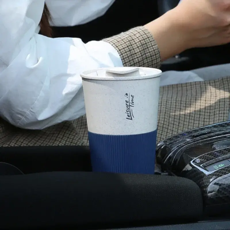350ML Wheat Straw Coffee Cup Reusable with Cover Sealed Portable Cup Durable Household Water Mug for Couples Milk Drinking Cup