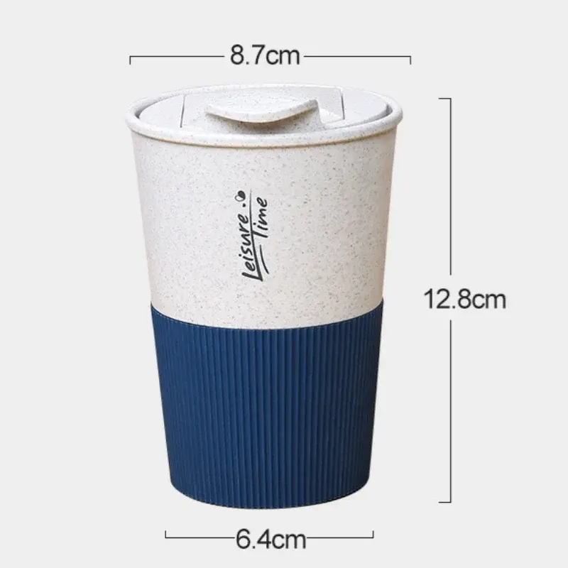 350ML Wheat Straw Coffee Cup Reusable with Cover Sealed Portable Cup Durable Household Water Mug for Couples Milk Drinking Cup
