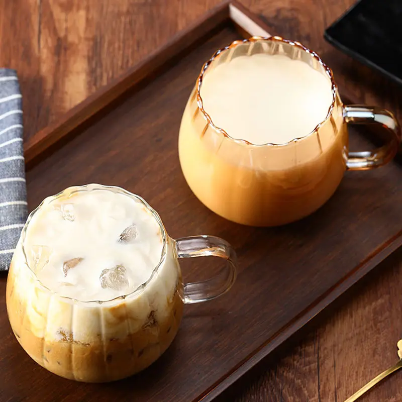 400ml Pumpkin Shaped Glass Cups High Borosilicate Glass Coffee Tea Drinks Dessert Breakfast Glasses For Juice Milk Tea Drinkware