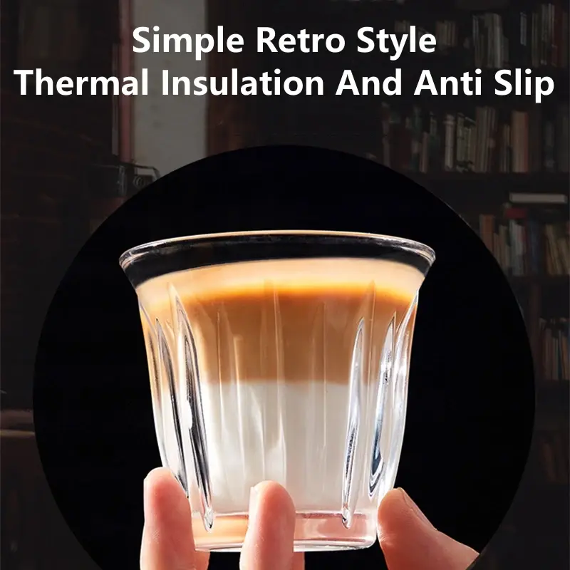 90-200ML Glass Coffee Cup Espresso Mug Art Striped Anti-scald Mocha Juice Cocktails Coffee Mugs for Latte Cappuccino Tea Cafe