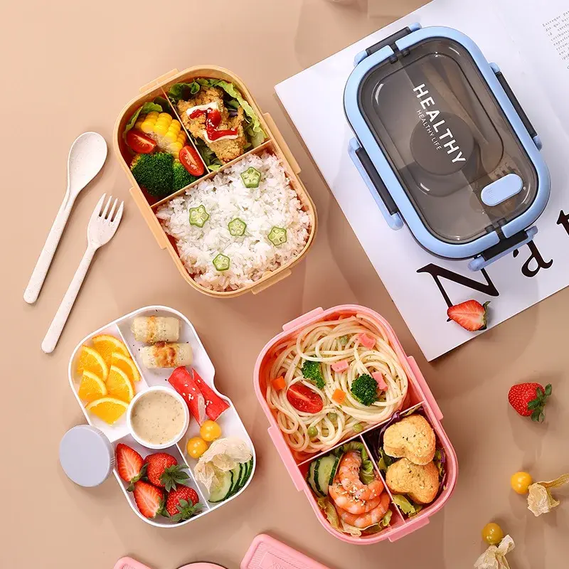 Lunch Box Multi-function 3 Grid Fruit Cartoon Sealed Sauce Salad Dressing Box for Kids Bento Loncheras Picnic Snacks Organizer