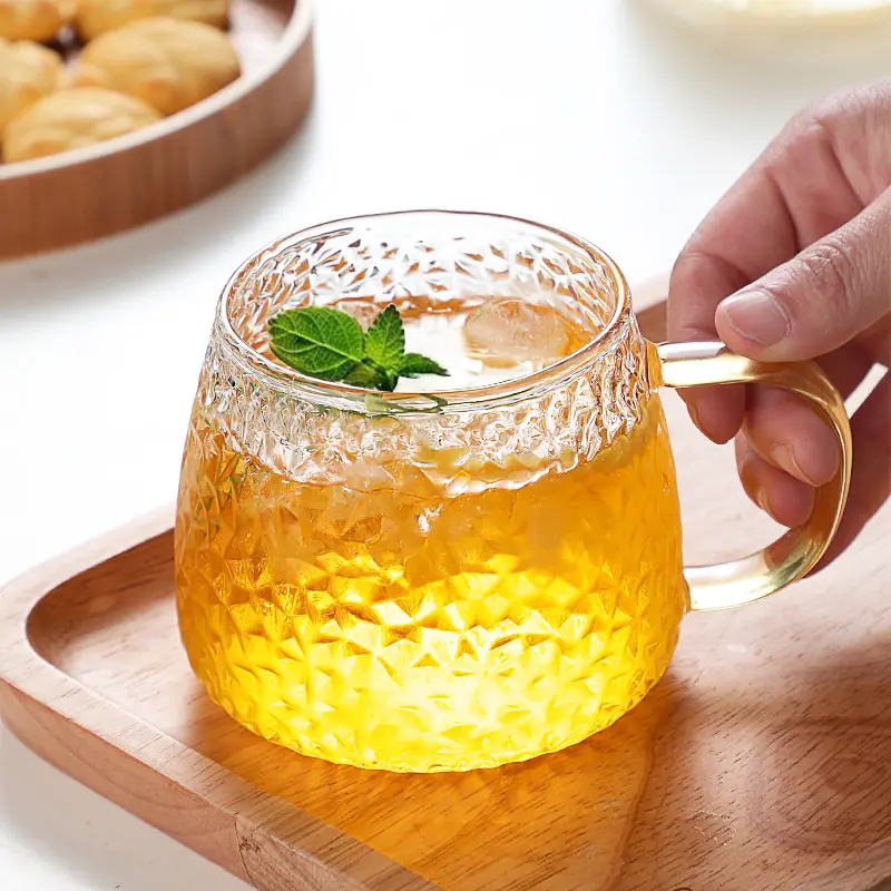 350ml/400ml Rose Glass Cup with Handle Household Breakfast Cup for Juice Coffee Clear Mug Cute Tea Milk Cup Glass Goblets