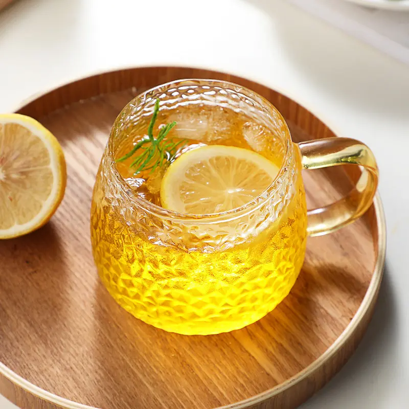 350ml/400ml Rose Glass Cup with Handle Household Breakfast Cup for Juice Coffee Clear Mug Cute Tea Milk Cup Glass Goblets