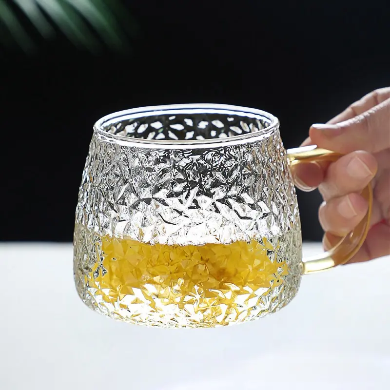 350ml/400ml Rose Glass Cup with Handle Household Breakfast Cup for Juice Coffee Clear Mug Cute Tea Milk Cup Glass Goblets