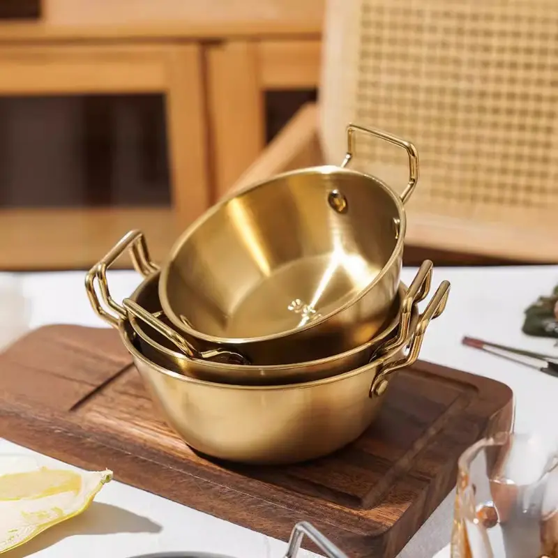 1Pcs Korean Style Cuisine Bowl Durable Stainless Steel Rice Wine Bowls Household Double Ear Snacks Plate Instant Noodle Bowl