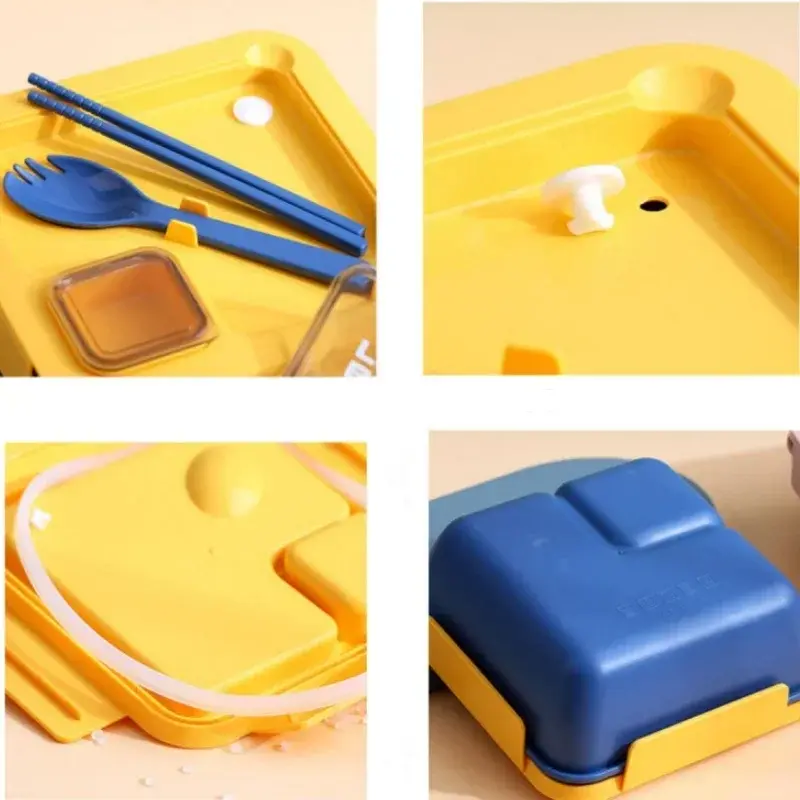 850ml/1100ml Lunch Box Microwave Portable Bento Boxes with Tableware for Kids School Leakproof 4 Grid Food Snack Containers