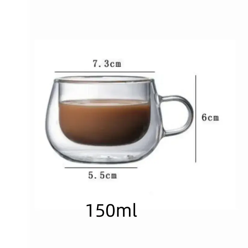Double Wall Transparent Glass Coffee Cup Heat Resistant High Borosilicate for Bar Tea Milk Juice Water Espresso Shot Glass