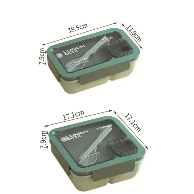 850ml/1100ml Lunch Box Microwave Portable Bento Boxes with Tableware for Kids School Leakproof 4 Grid Food Snack Containers
