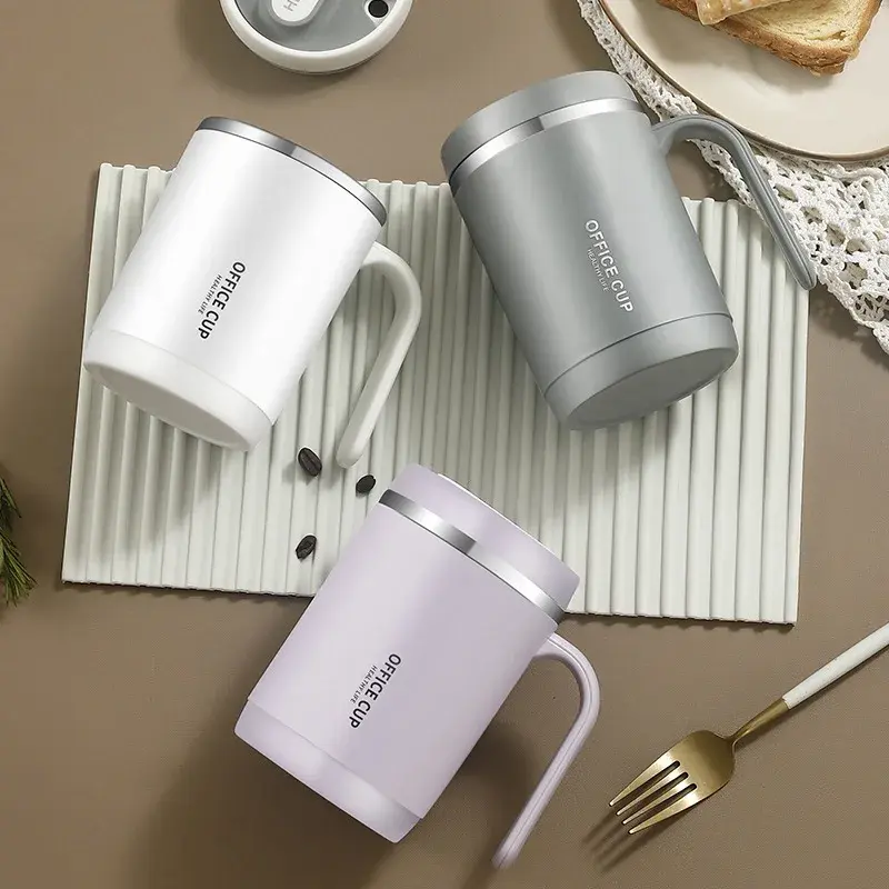 Coffee Cup Grey Creative Drinking Cup Portable Office Large Capacity Covered Milk Mug for Kitchen Travel Water Bottle Thermoses