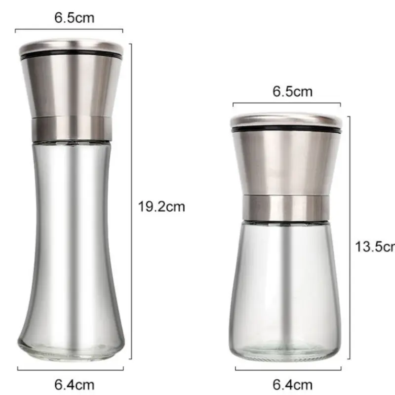 180/200ML Black Pepper Grinder with Stainless Steel Mill Manual Spice Glass Salt and Pepper Grinder Machine for Household