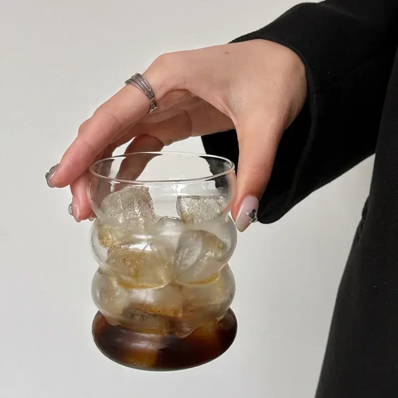 300ML Coffee Mug Creative Glass Cups Vintage Ins Style Heat-Resistant Ripple Drinking Glasses for Juice Glassware Wine Cups