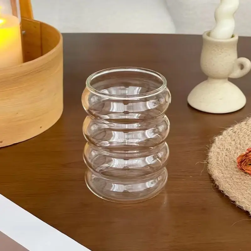 300ML Coffee Mug Creative Glass Cups Vintage Ins Style Heat-Resistant Ripple Drinking Glasses for Juice Glassware Wine Cups