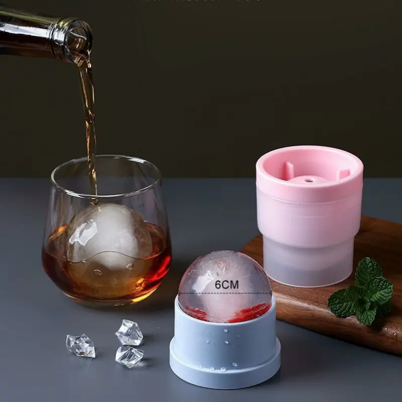 2Pcs Large Silicone Sphere Ice Mold Easy-Release for Whiskey, Cocktails, Juice, and Parties Food Grade Ice Mold Round Ball