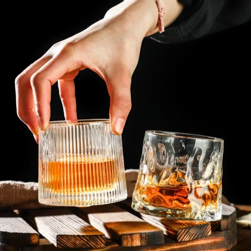 200ML Creative Whiskey Glasses Durable Spinning Glassware Cocktails Wine Brandy Cup Water Juice Mug Party Drinking Glass Tumbler