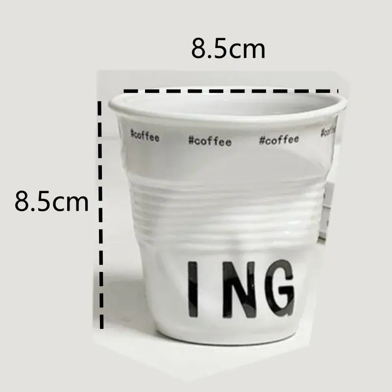 200ml Coffee Mug French Pleated Irregular White Ceramic Nordic Creative Design Wrinkle Cup Tumbler with English Letter Milk Cup