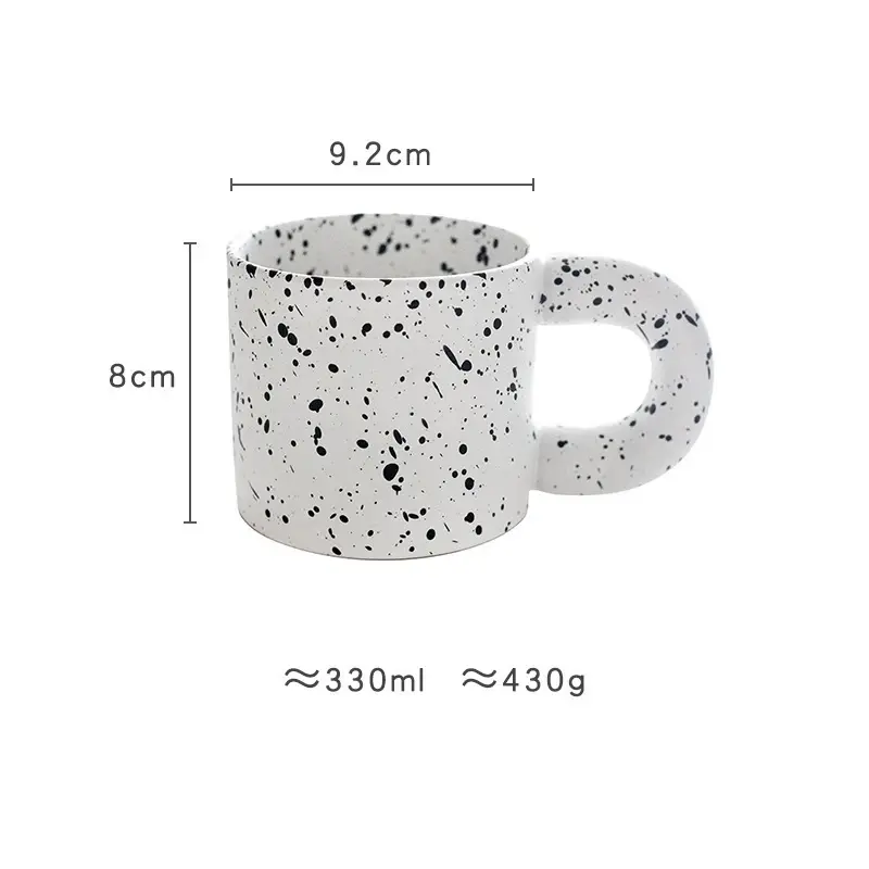 330ml Creative Ceramic Cup Home Breakfast Milk Oat Cups Splash Ink Wave Dot Mug Irregular Spotted Desig Thick Handle Coffee Mug