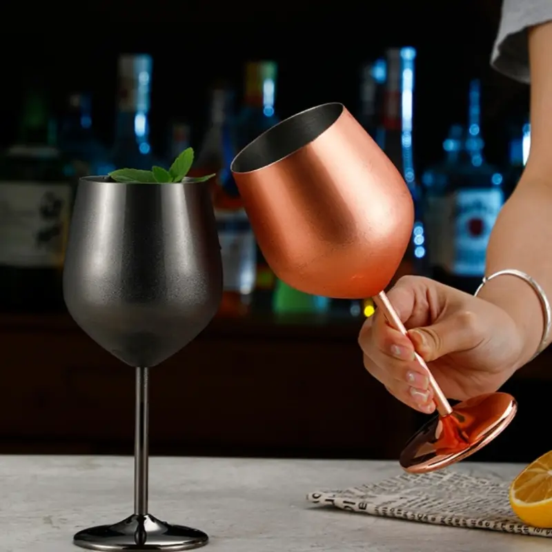 Cocktail Glass Nordic Stainless Steel Durable Tall Champagne Outdoor Metal Red Juice Wine Creative Cup for Bar Party and Home