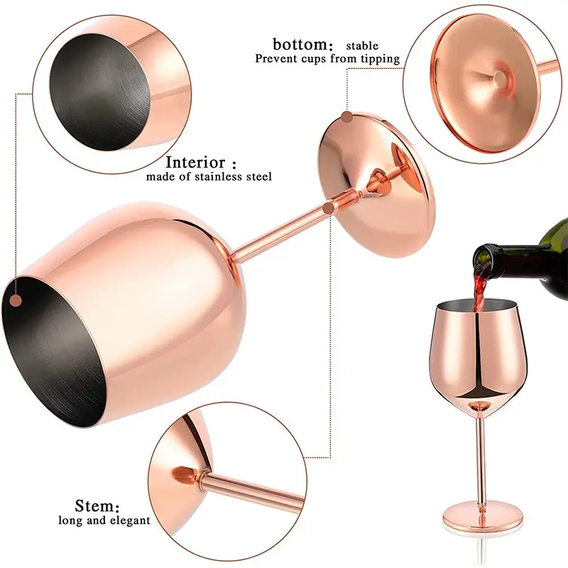 Cocktail Glass Nordic Stainless Steel Durable Tall Champagne Outdoor Metal Red Juice Wine Creative Cup for Bar Party and Home
