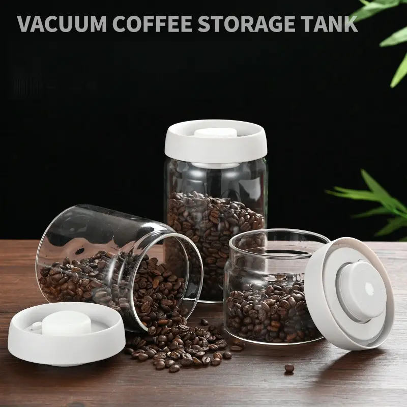 Coffee Beans Vacuum Sealed Tank Glass Sealed Jar Household Moisture-proof Air Extraction Airtight Container Household Coffee Set