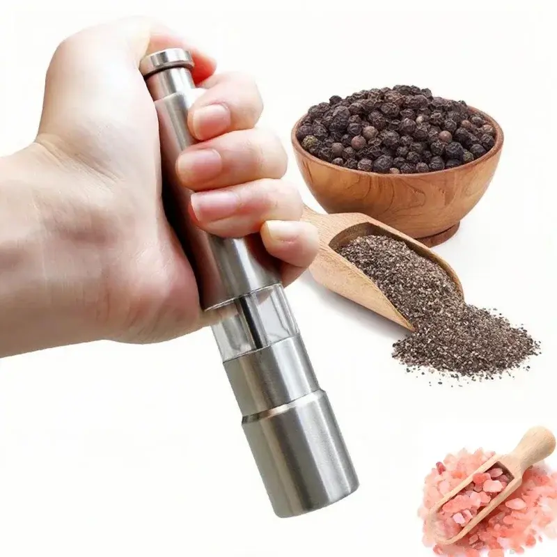 Manual Salt and Pepper Grinder Thumb Press Grinder Peppercorns Sea Salt Spices Stainless Steel Spice Grinder Barbecue Kitchen