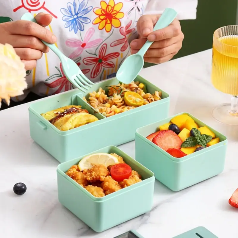 Single/double Layer Lunch Box Portable Leakproof Student Microwave Dinnerware Set with Fork Spoon Food Snack Storage Container